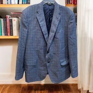 The Men's Store Bloomingdales Wool Sport Coat Sz 48R Plaid Blazer Made in Italy